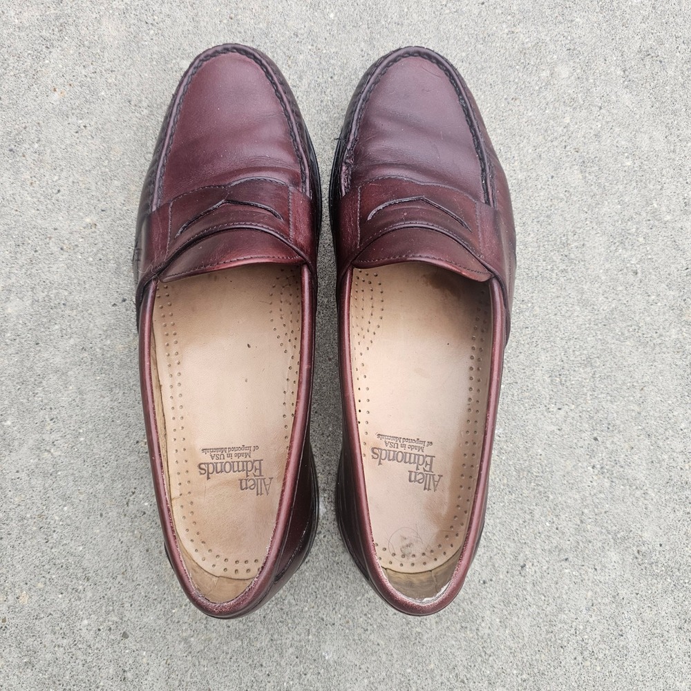 Allen Edmonds Penny Loafers Mens 9.5 D Burgundy‎ Leather 10531 Slip On USA Made - Picture 9 of 9